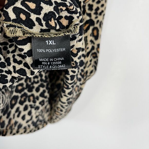 Cure 1XL Tank Top Blouse Brown Animal Print Sleeveless Cut Out Round Neckline - Picture 5 of 7